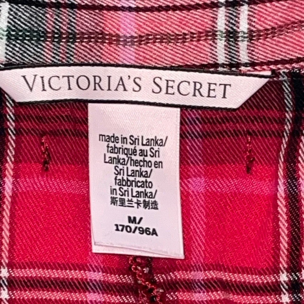 Victoria's Secret Plaid Flannel Pajama Romper Tie Red Black Pink Silver Size M - Picture 9 of 12